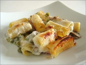 Rigatoni funghi e piselli